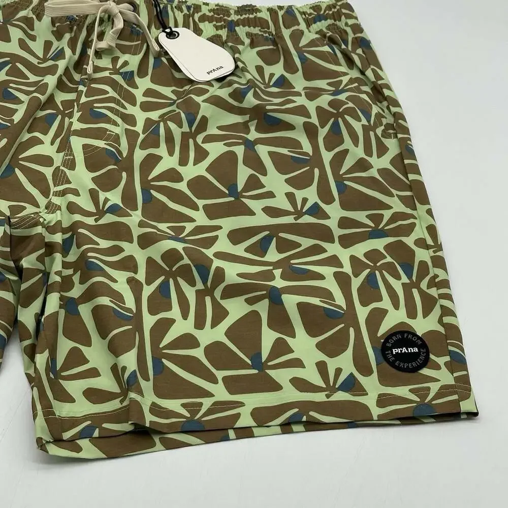 PrAna Metric E-Waist Board Shorts Size XXL Bio Mint Retro Bloom Swim Trunks NWT